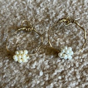 Gold wire and pearl accent earrings